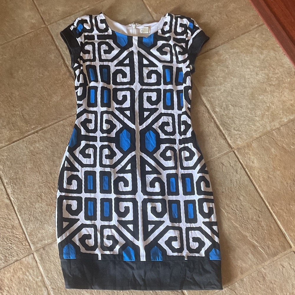 Cache Blue And Black Patterned Lined Mini Dress W… - image 1